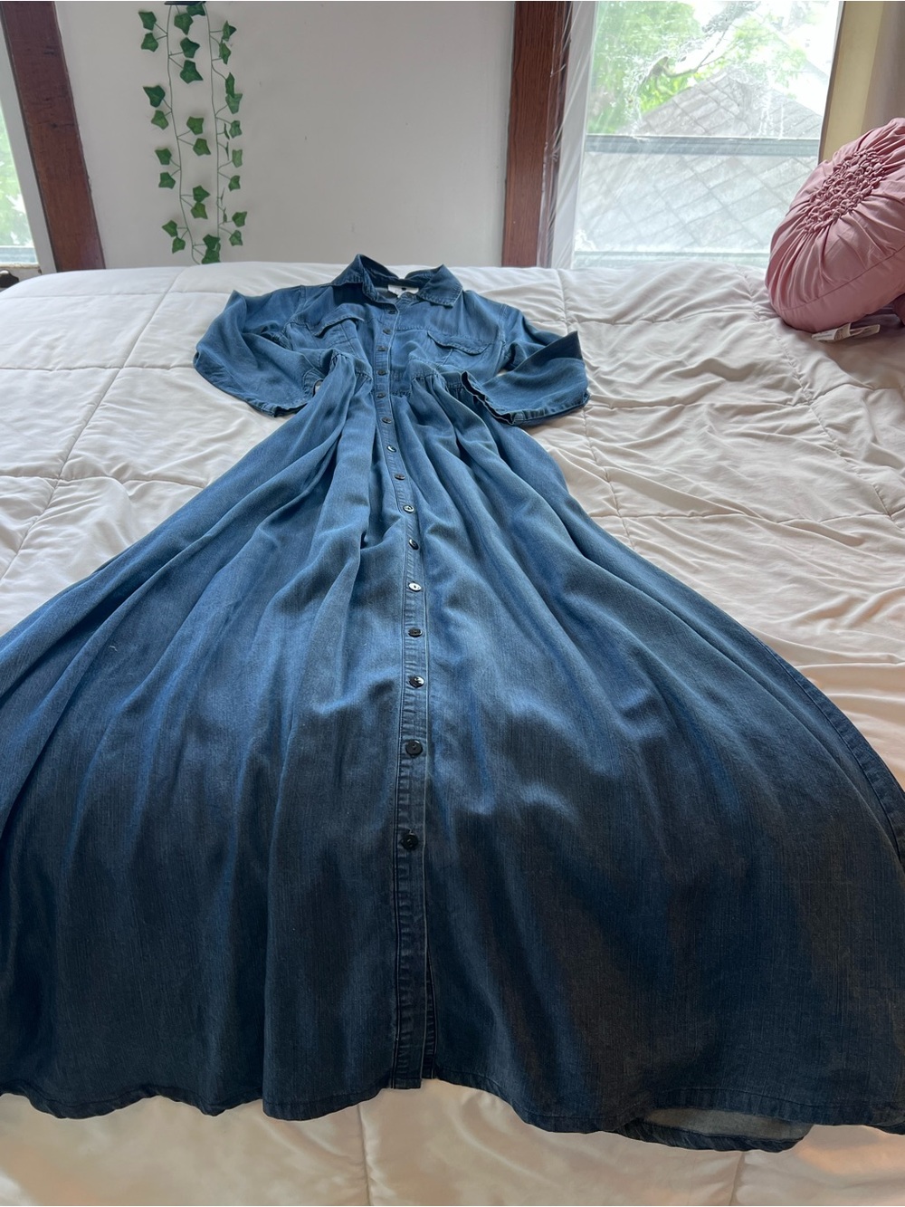 Dainty Jewells Denim Button-Front Maxi Dress in Medium Blue - Picture 2 of 5